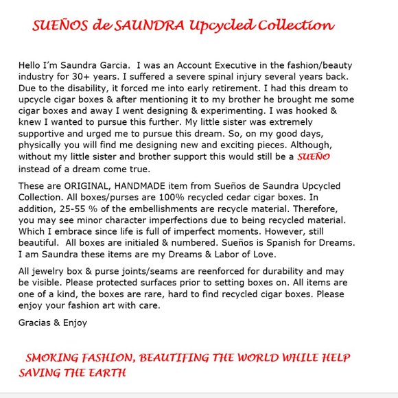 Suenos de Saundra Recycled Unique Large Tabak Cigar Box, Shoe Shine Kit - Picture 8 of 12